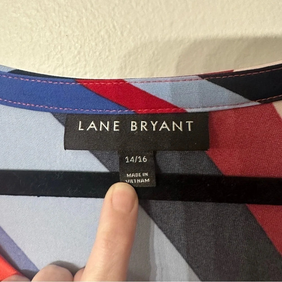 Lane Bryant Short Sleeve Striped Asymmetrical Hem Midi Dress Size 14/16 GUC - Picture 5 of 9